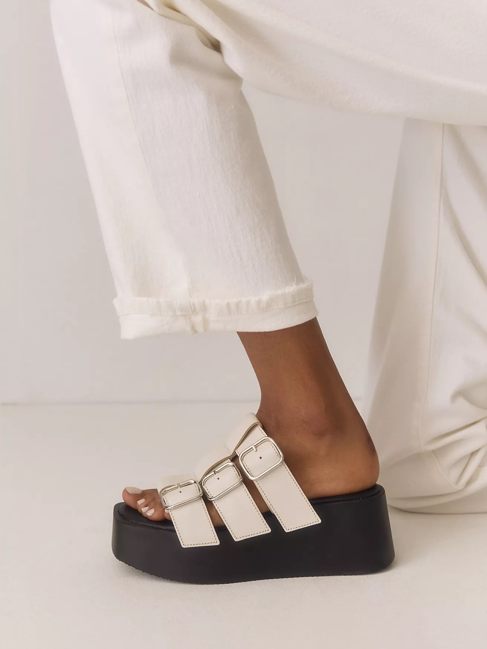 By Anthropologie White Platform Triple-Strap Sandals Womens Size 40/9